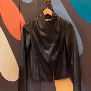 Vince leather jacket with sweater sides. Black, size small